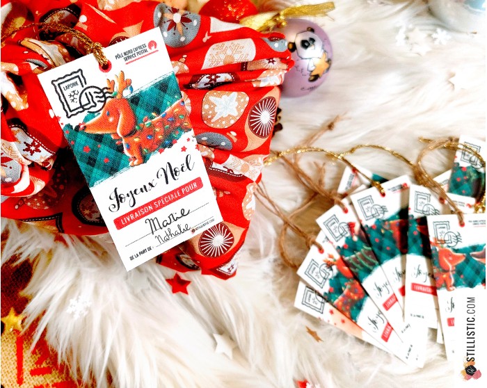 Etiquettes cadeaux teckels de Noël à planter