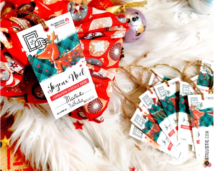 Etiquettes cadeaux teckels de Noël à planter