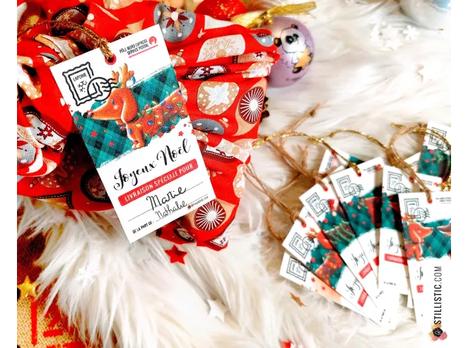 Etiquettes cadeaux teckels de Noël à planter