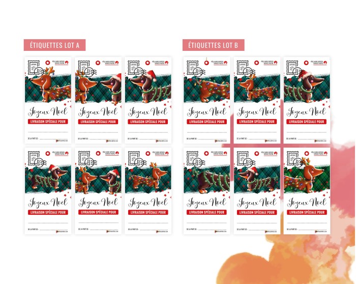 Etiquettes cadeaux teckels de Noël à planter