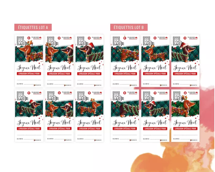 Etiquettes cadeaux teckels de Noël à planter