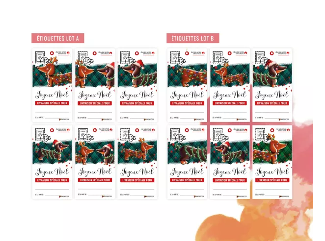 Etiquettes cadeaux teckels de Noël à planter