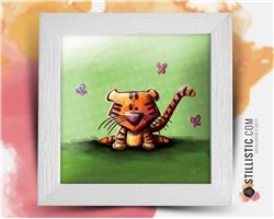 Cadre carré avec Illustration  Tigre et papillons pour Chambre Enfant bébé 25x25cm
