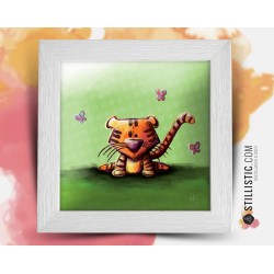 Cadre carré avec Illustration  Tigre et papillons pour Chambre Enfant bébé 25x25cm