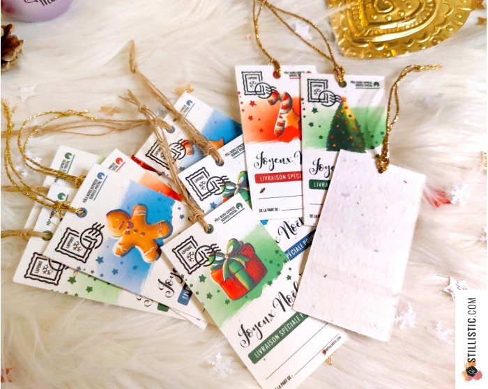 Etiquettes cadeaux souris de Noël à planter