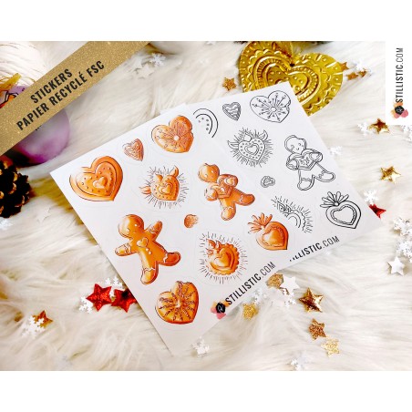 Planche stickers papier Pains d'épices et Coeur Ex-voto de Noël