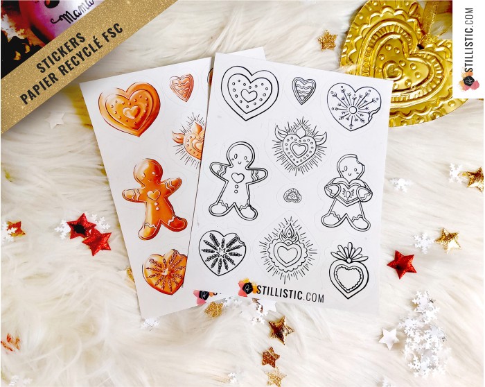 Planche stickers papier Pains d'épices et Coeur Ex-voto de Noël