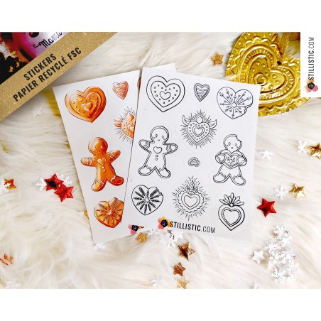 Planche stickers papier Pains d'épices et Coeur Ex-voto de Noël