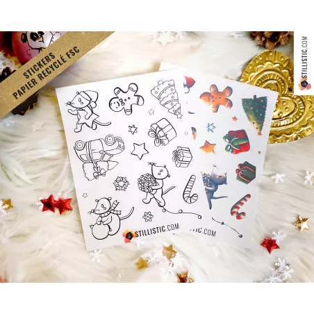 Planche stickers papier souris Noël