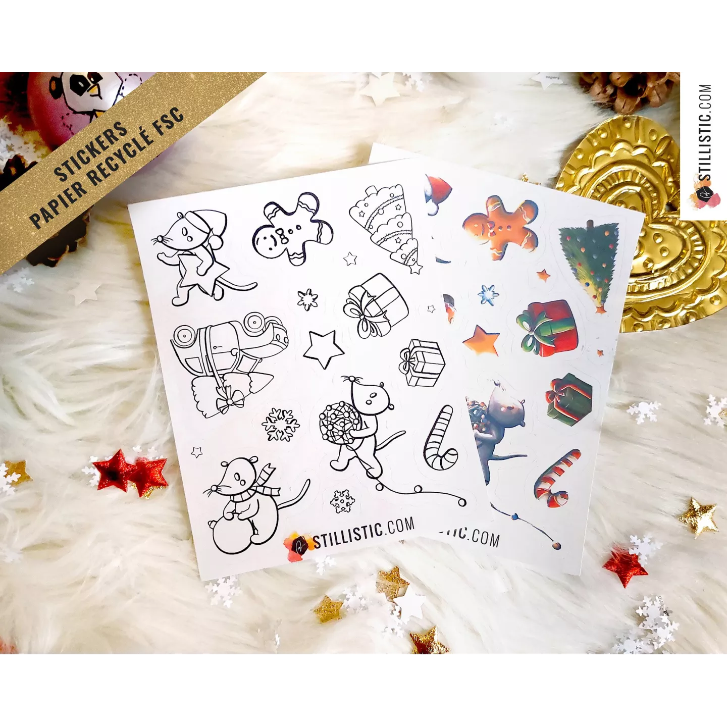 Planche stickers papier souris Noël