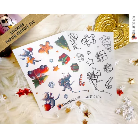 Planche stickers papier souris Noël