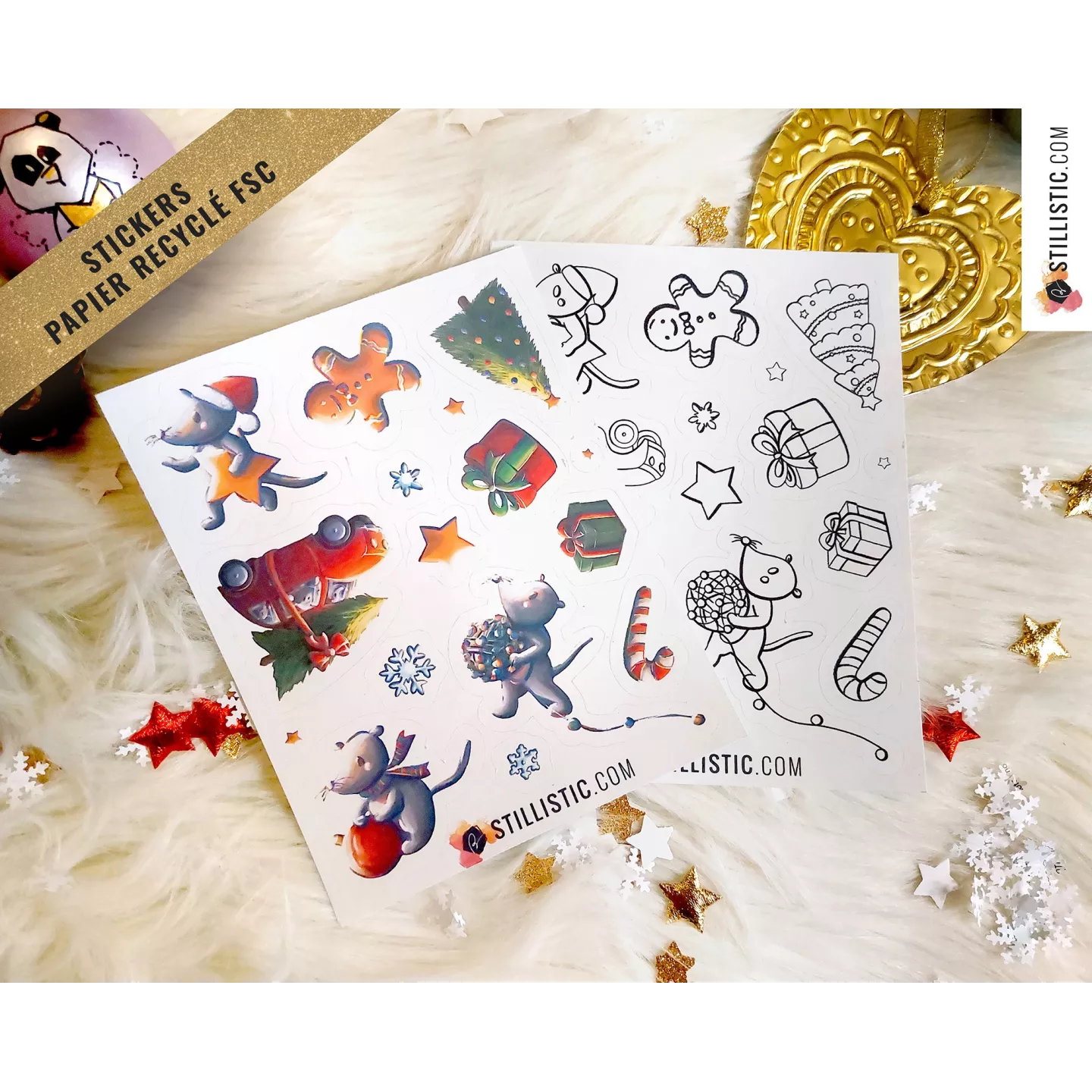 Planche stickers papier souris Noël