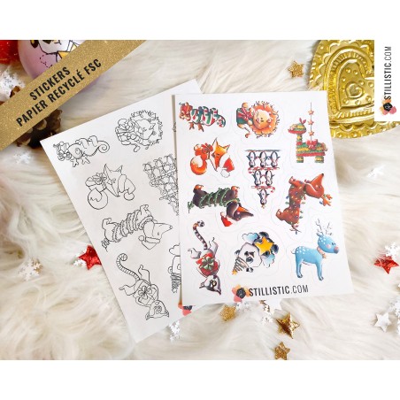 Planche stickers papier coloriables mix Noël