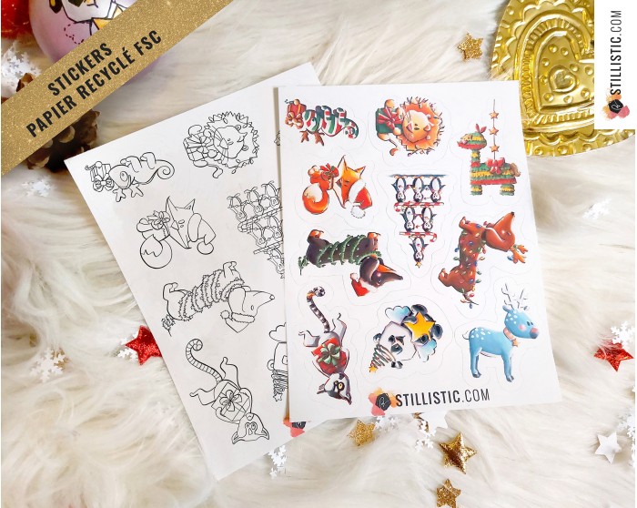 Planche stickers papier mix Noël