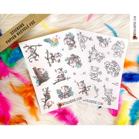 Planche stickers papier coloriables Singes émotions