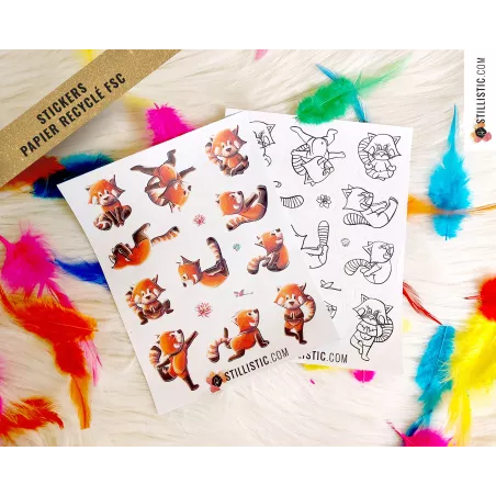 Planche stickers papier coloriables Panda Roux Yoga