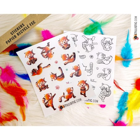 Planche stickers papier Panda Roux Yoga