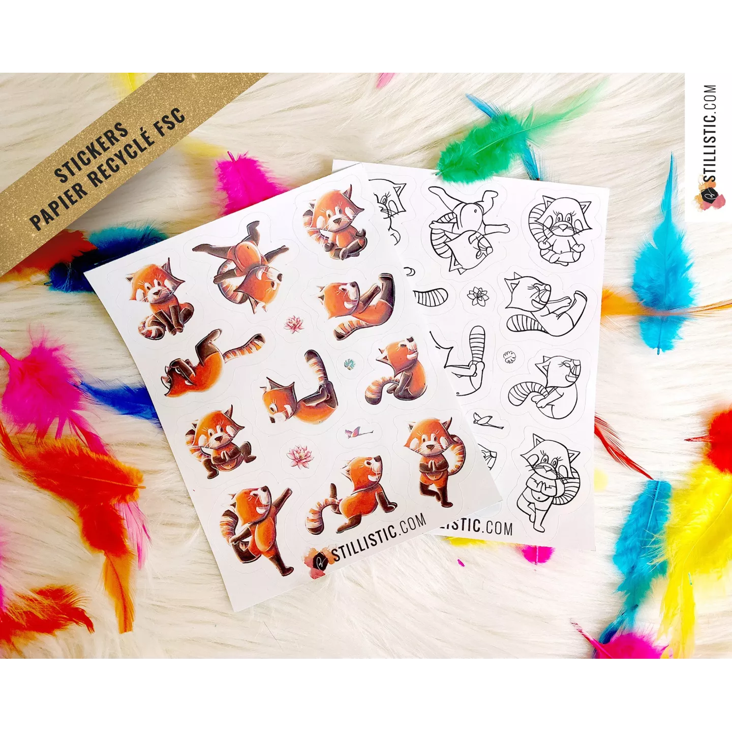 Planche stickers papier Panda Roux Yoga