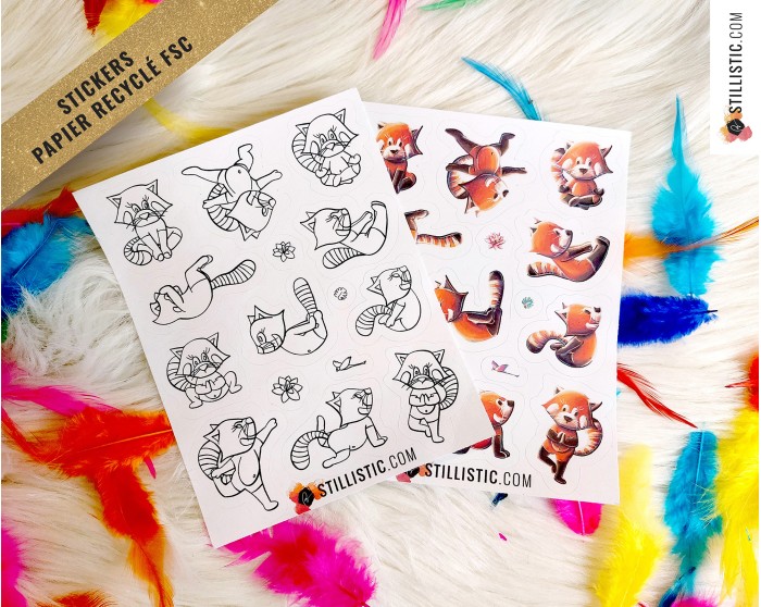 Planche stickers papier Panda Roux Yoga