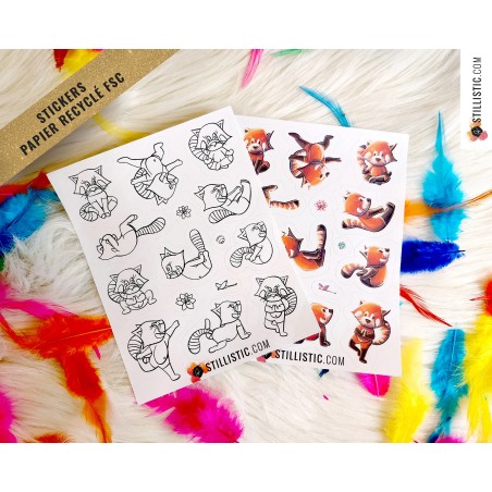 Planche stickers papier Panda Roux Yoga