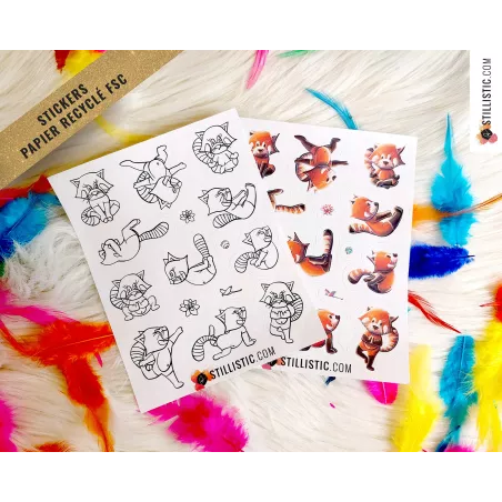 Planche stickers papier Panda Roux Yoga