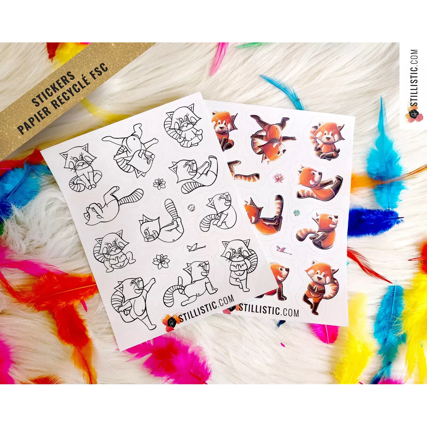 Planche stickers papier Panda Roux Yoga