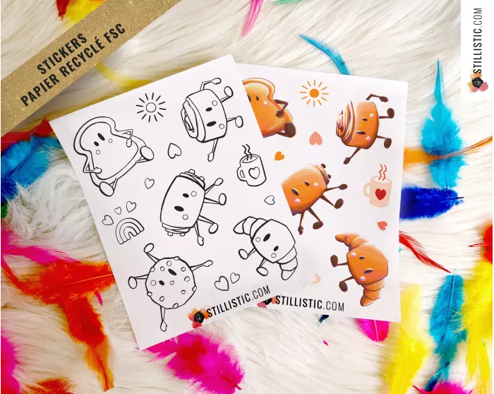 Planche stickers papier coloriables Amis du Petit déjéuner