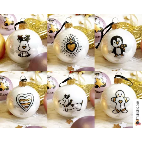 Imparfait ! Boule en verre Mon premier Noël personnalisée prénom enfant Ours Renard Licorne Panda décorée à la main Noir et Or
