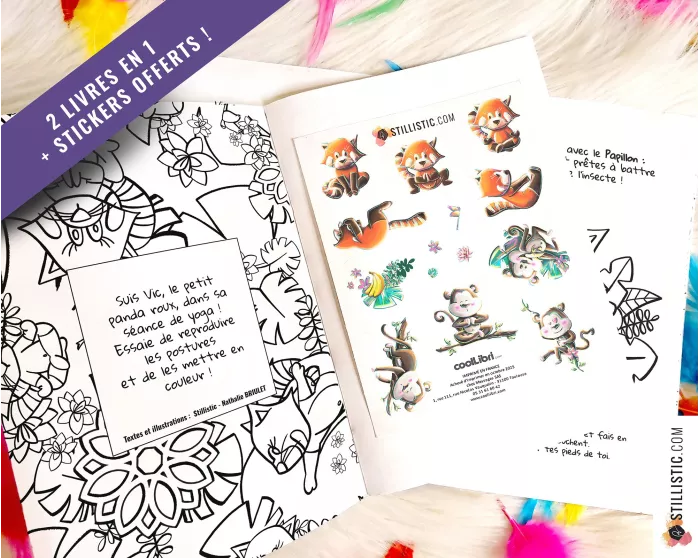 Livre 2 histoires à colorier Emotions et Yoga + stickers offerts