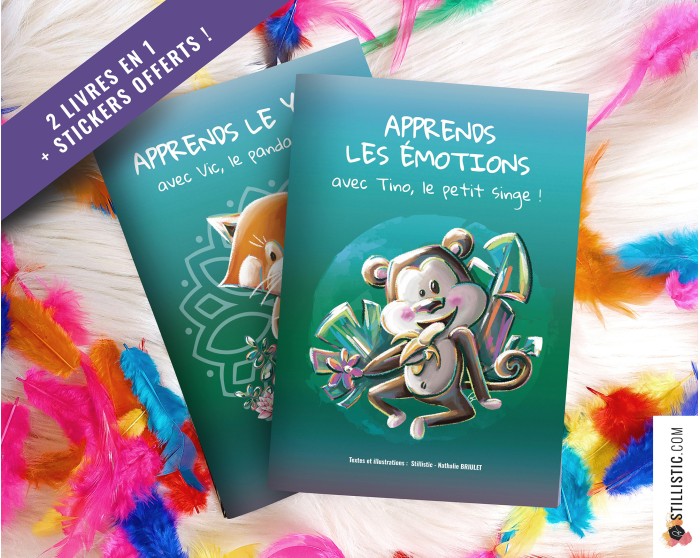 Livre 2 histoires à colorier Emotions et Yoga + stickers offerts