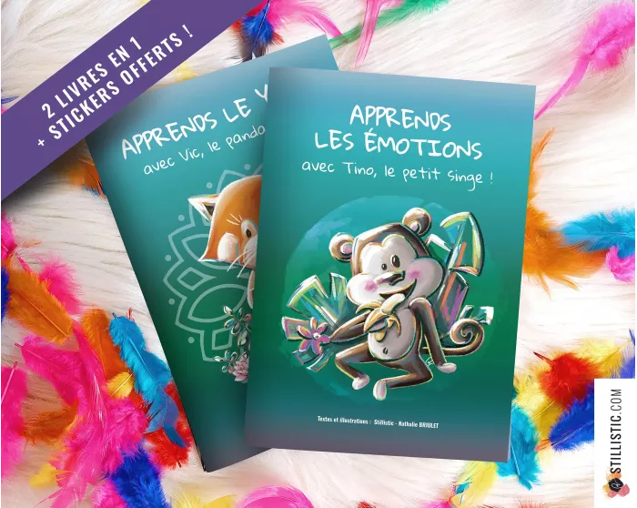 Livre 2 histoires à colorier Emotions et Yoga + stickers offerts