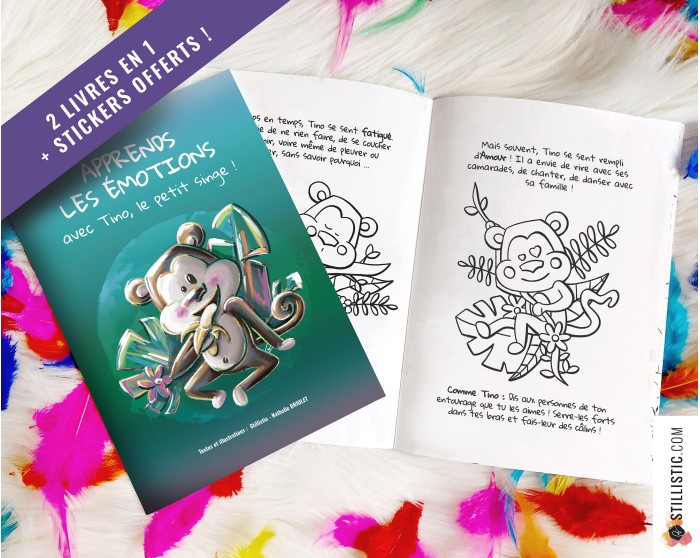 Livre 2 histoires à colorier Emotions et Yoga + stickers offerts