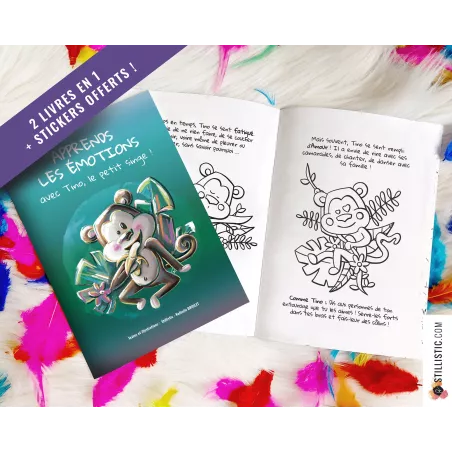 Livre 2 histoires à colorier Emotions et Yoga + stickers offerts