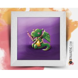 Cadre carré avec Illustration  Bébé dragon et chamallows pour Chambre Enfant bébé 25x25cm