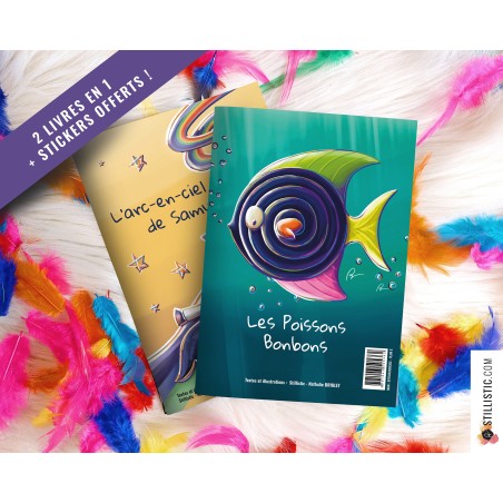 Livre 2 histoires à colorier Licorne et Poissons Bonbons + stickers offerts