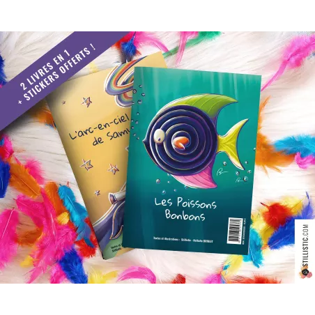Livre 2 histoires à colorier Licorne et Poissons Bonbons + stickers offerts