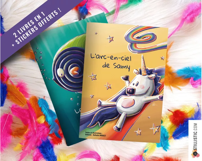 Livre 2 histoires à colorier Licorne et Poissons Bonbons + stickers offerts