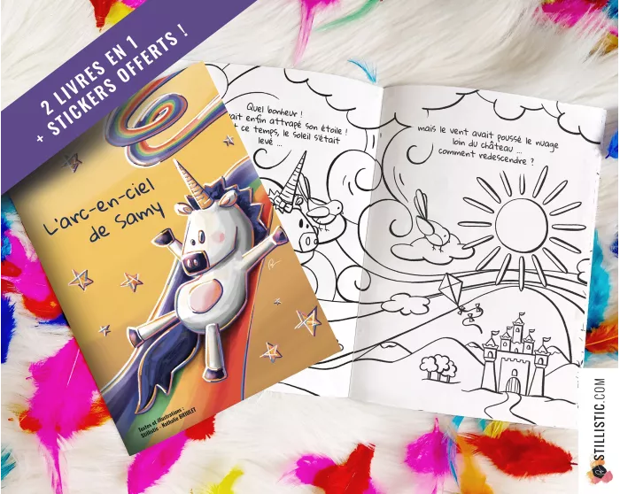 Livre 2 histoires à colorier Licorne et Poissons Bonbons + stickers offerts