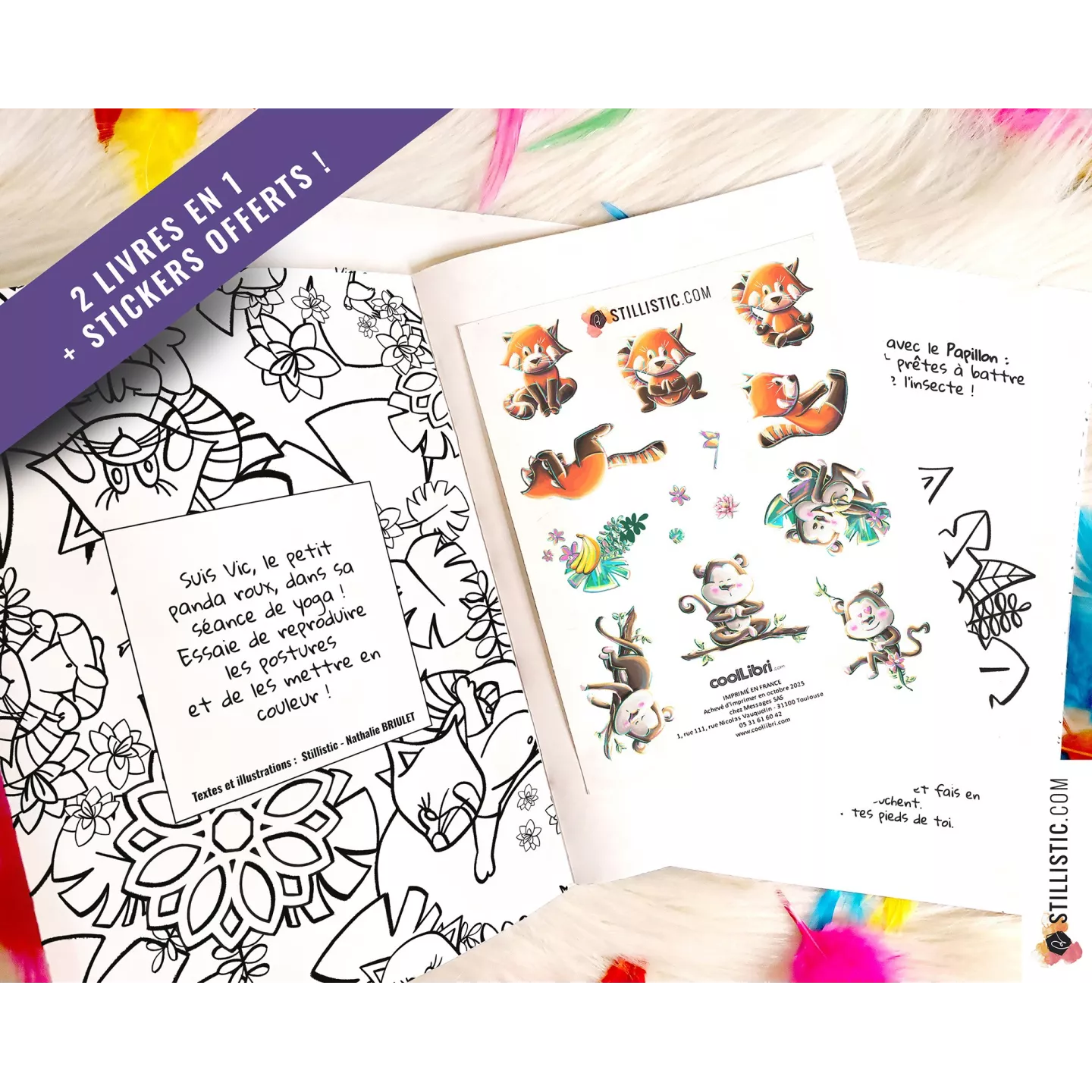 Livre 2 histoires à colorier Emotions et Yoga + stickers offerts