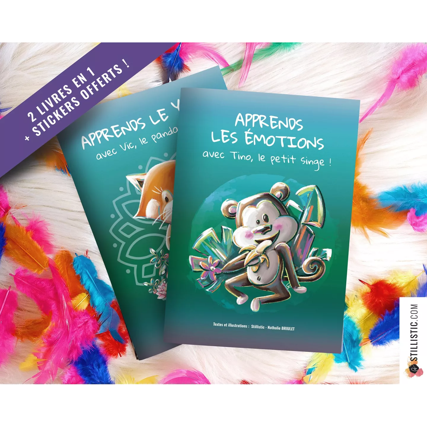 Livre 2 histoires à colorier Emotions et Yoga + stickers offerts