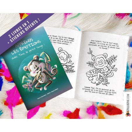 Livre 2 histoires à colorier Emotions et Yoga + stickers offerts