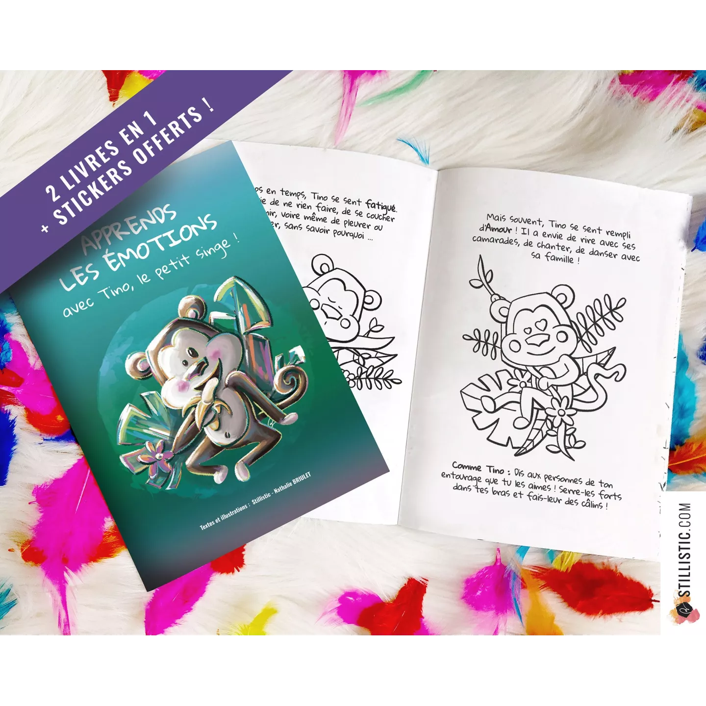 Livre 2 histoires à colorier Emotions et Yoga + stickers offerts