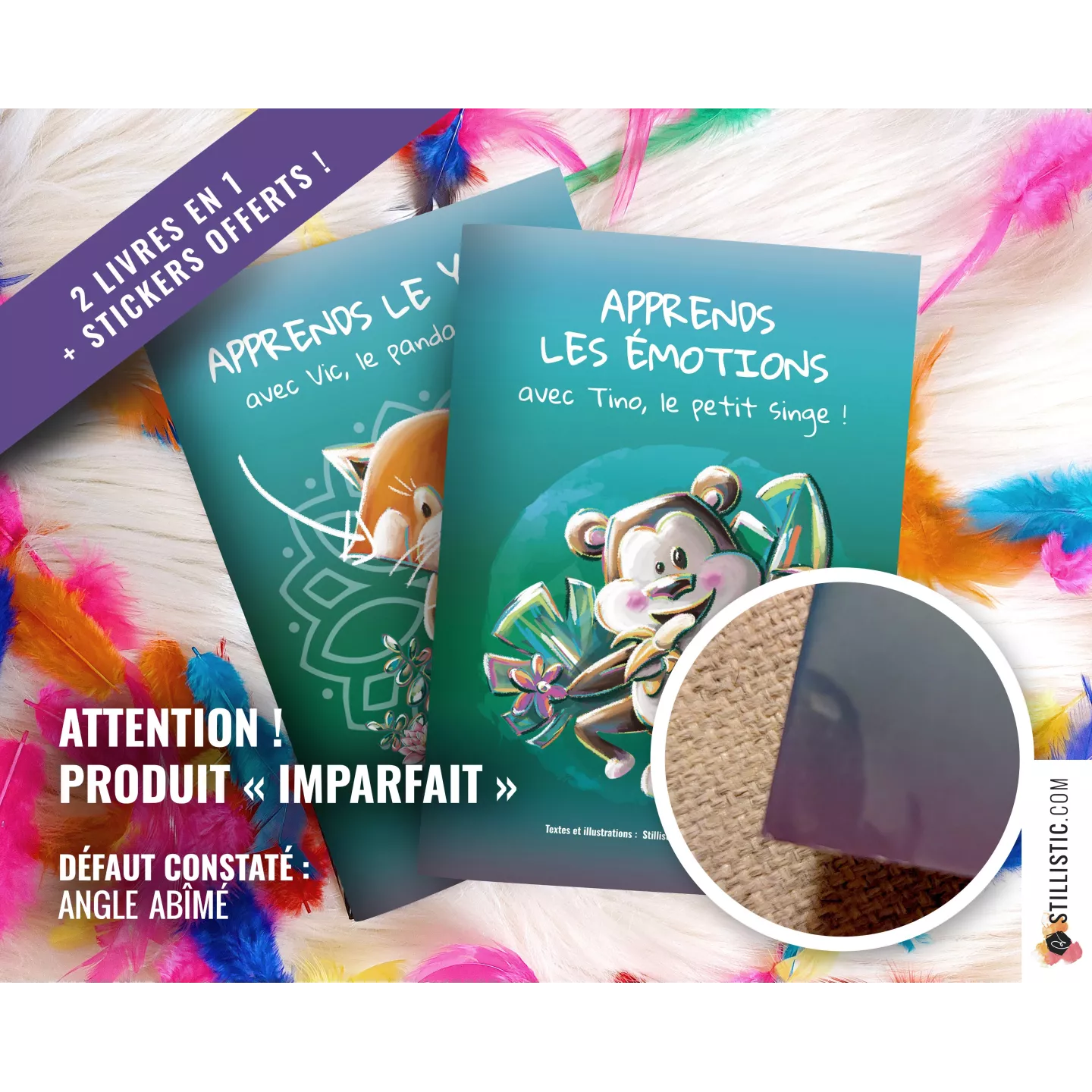 Livre 32 pages 2 histoires à colorier Emotions et Yoga + stickers offerts Stillistic