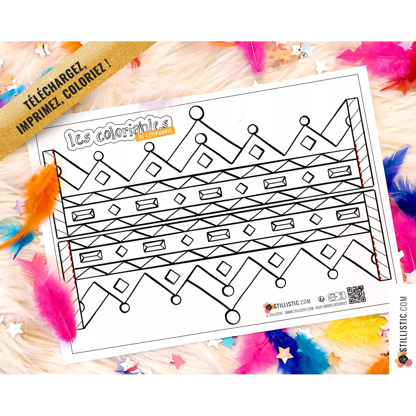 Couronne des rois reines enfant galette Epiphanie à imprimer et colorier