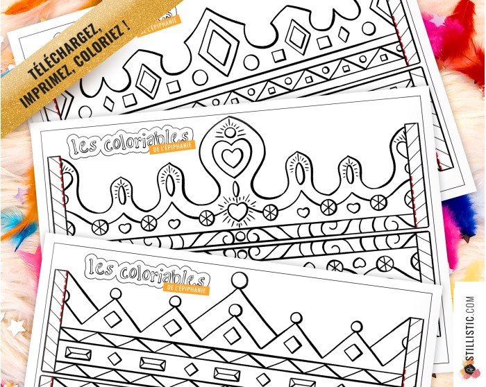 Couronne des rois reines enfant galette Epiphanie à imprimer et colorier
