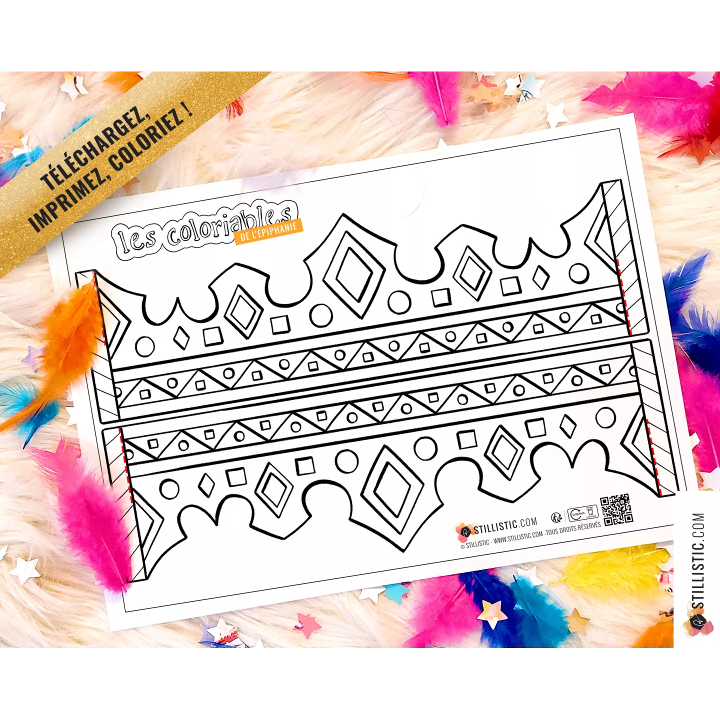 Couronne des rois reines enfant galette Epiphanie à imprimer et colorier