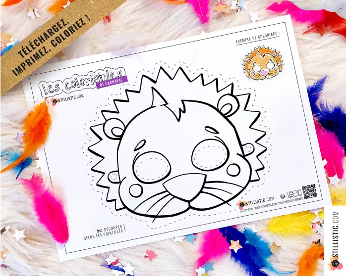 Masque enfant coloriable lion carnaval