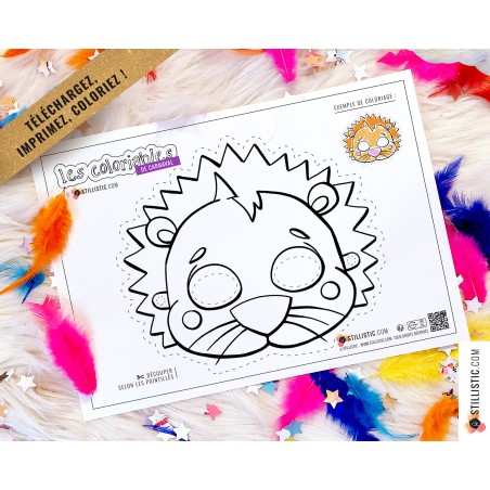 Masque enfant coloriable lion carnaval