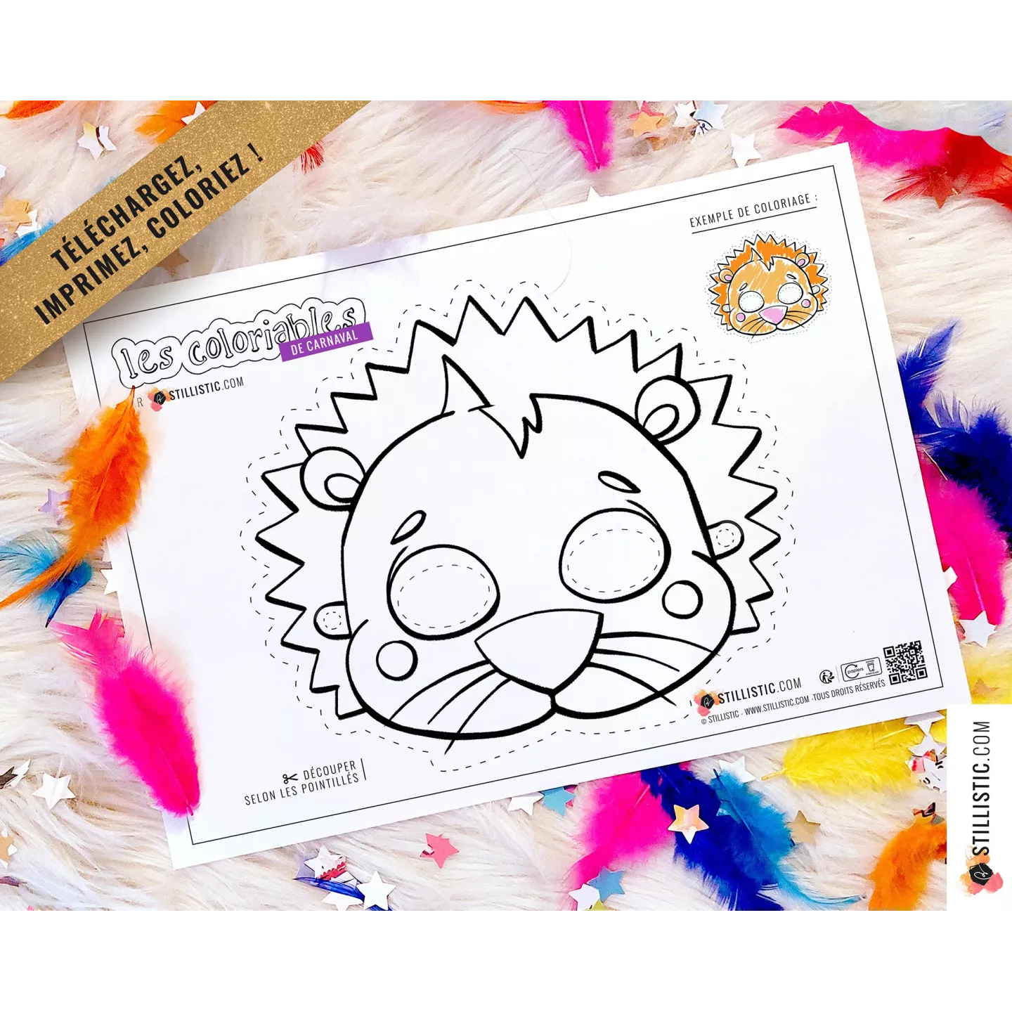Masque enfant coloriable lion carnaval