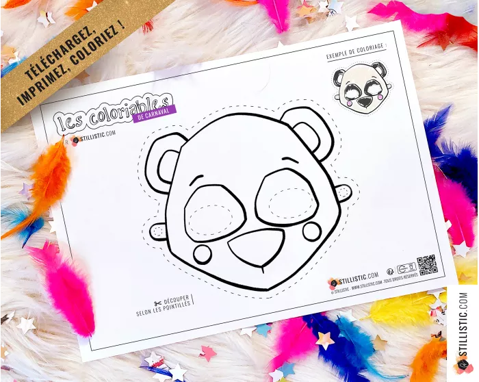 Masque enfant coloriable Panda carnaval